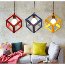 (Red) Modern Colorful Pendant Light Cube Shape Hanging Light Vintage Retro Ceiling Lamp