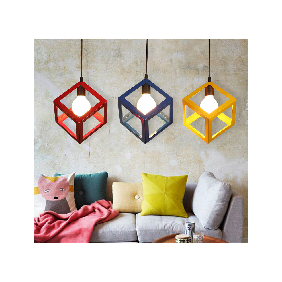 (Red) Modern Colorful Pendant Light Cube Shape Hanging Light Vintage Retro Ceiling Lamp