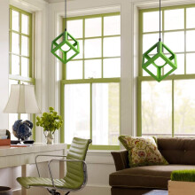 (Green) Modern Colorful Pendant Light Cube Shape Hanging Light Vintage Retro Ceiling Lamp