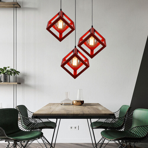 (Red) Modern Colorful Pendant Light Cube Shape Hanging Light Vintage Retro Ceiling Lamp 1