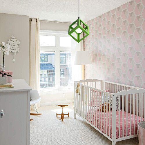 (Green) Modern Colorful Pendant Light Cube Shape Hanging Light Vintage Retro Ceiling Lamp 1