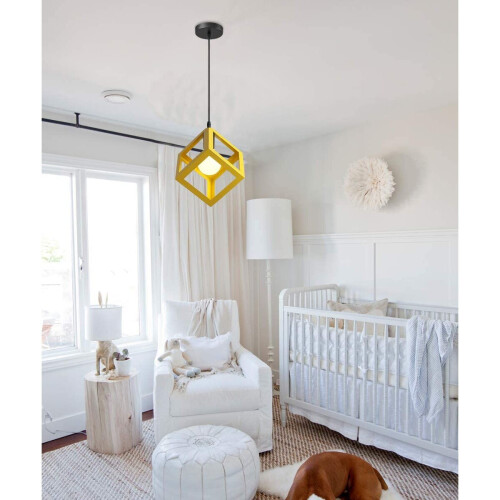 (Yellow) Modern Colorful Pendant Light Cube Shape Hanging Light Vintage Retro Ceiling Lamp 2
