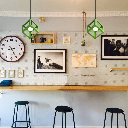 (Green) Modern Colorful Pendant Light Cube Shape Hanging Light Vintage Retro Ceiling Lamp 2