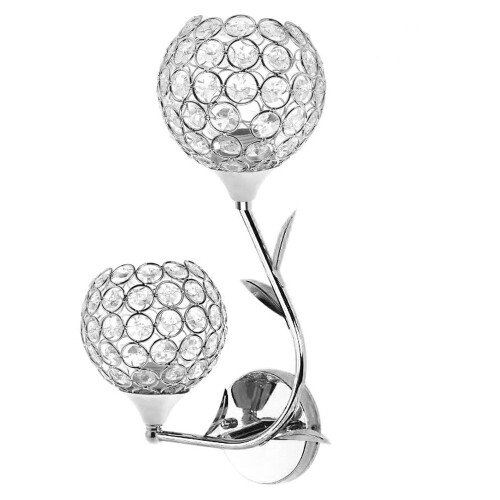 Crystal LED Wall Light - Modern 2-Lamp Silver Wall Sconce, Simple Contemporary Design