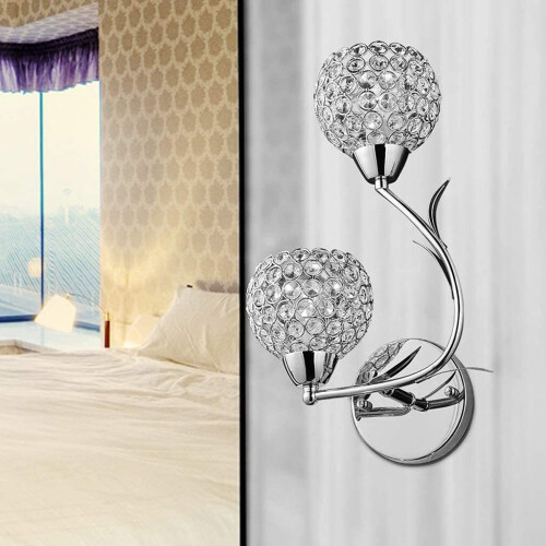 Crystal LED Wall Light - Modern 2-Lamp Silver Wall Sconce, Simple Contemporary Design 1
