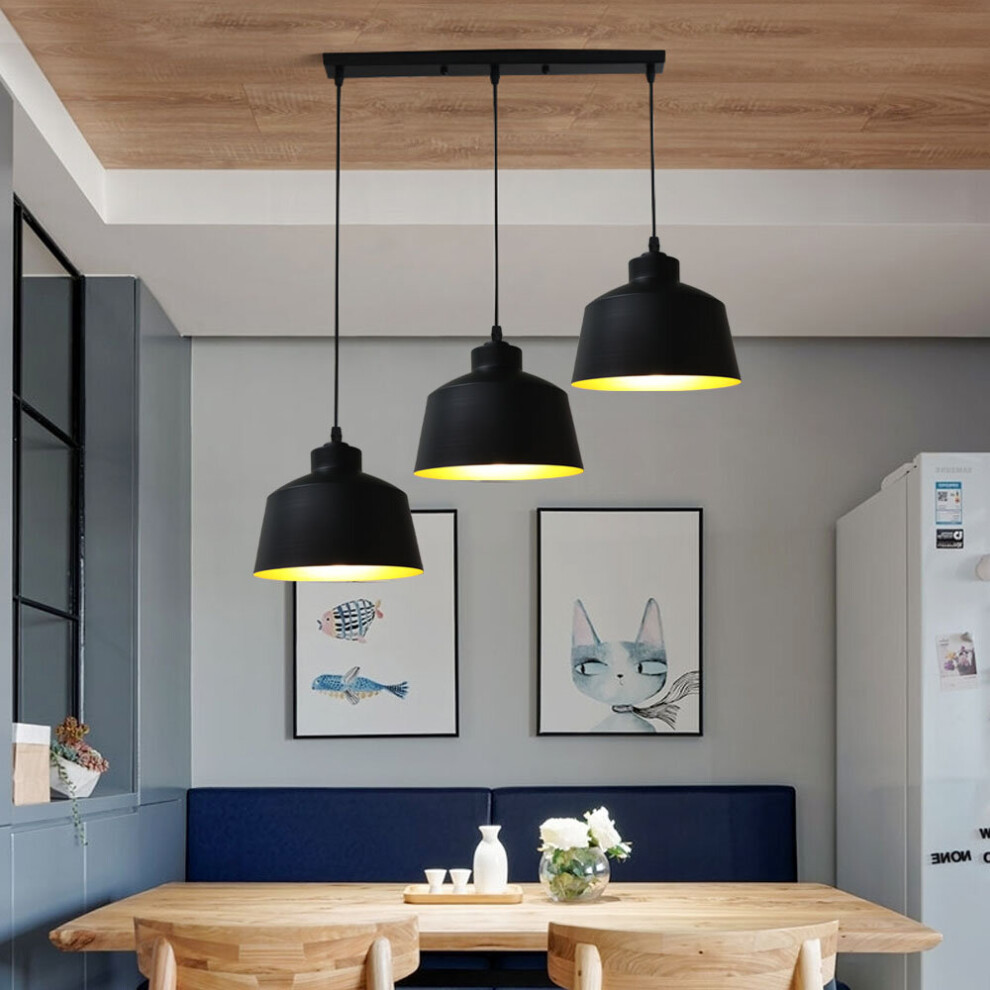 (2) Modern Contemporary Pendant Light Black 3 Lights Metal Pendant Lamp Retro Minimalist Ceiling Lamp E27 Bulb-2-image-OPC-P88YZ6B-NEW