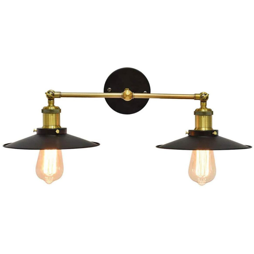 Vintage Retro Wall Sconce Metal Industrial Wall Light Antique Classic Wall Lamp 2 Lamp Holder Light Fixture Black Ã22CM