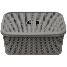 JVL 13-356GY Knit Design Loop Plastic Lidded Rectangular Storage Basket with Handles, Grey, 20 x 28.5 x 12.5 cm, 6 Litres