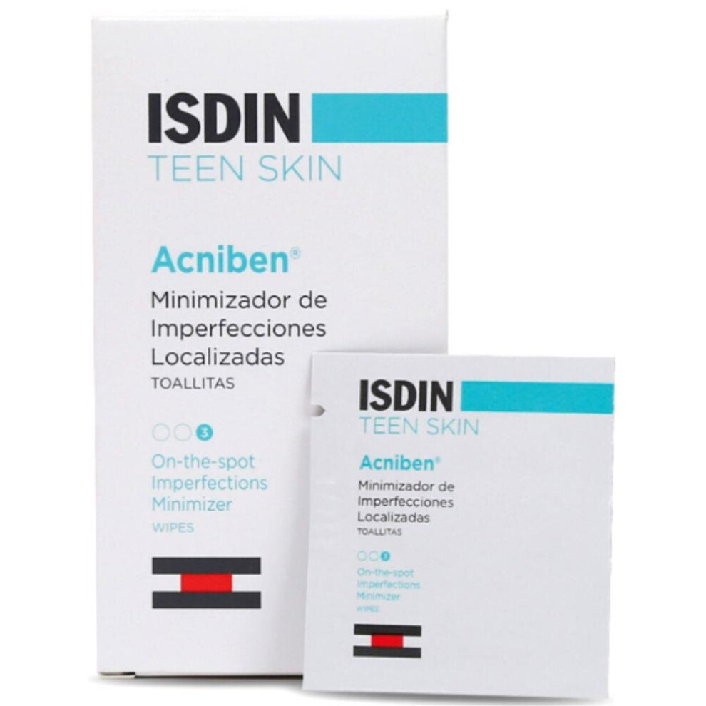 Isdin Teen Skin Acniben Imperfection Minimizing Facial Wipes, Pack of 30 |Acne Treatment Wipes |Reduces Blemishes & Excess Oil |Cleanses&Refines Pores