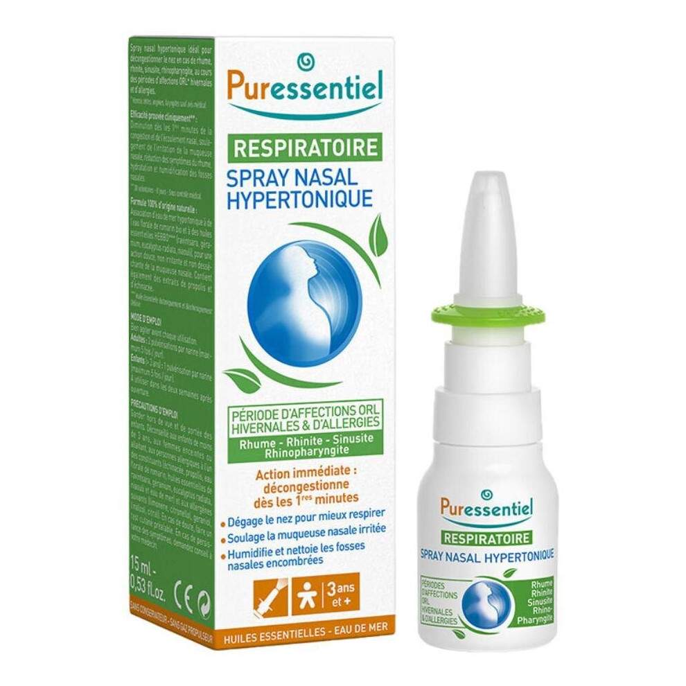 Puressentiel Respiratory Hypertonic Nasal Spray |Refreshing Nasal Cleansing Spray for Daily Nasal Hygiene - 15ml