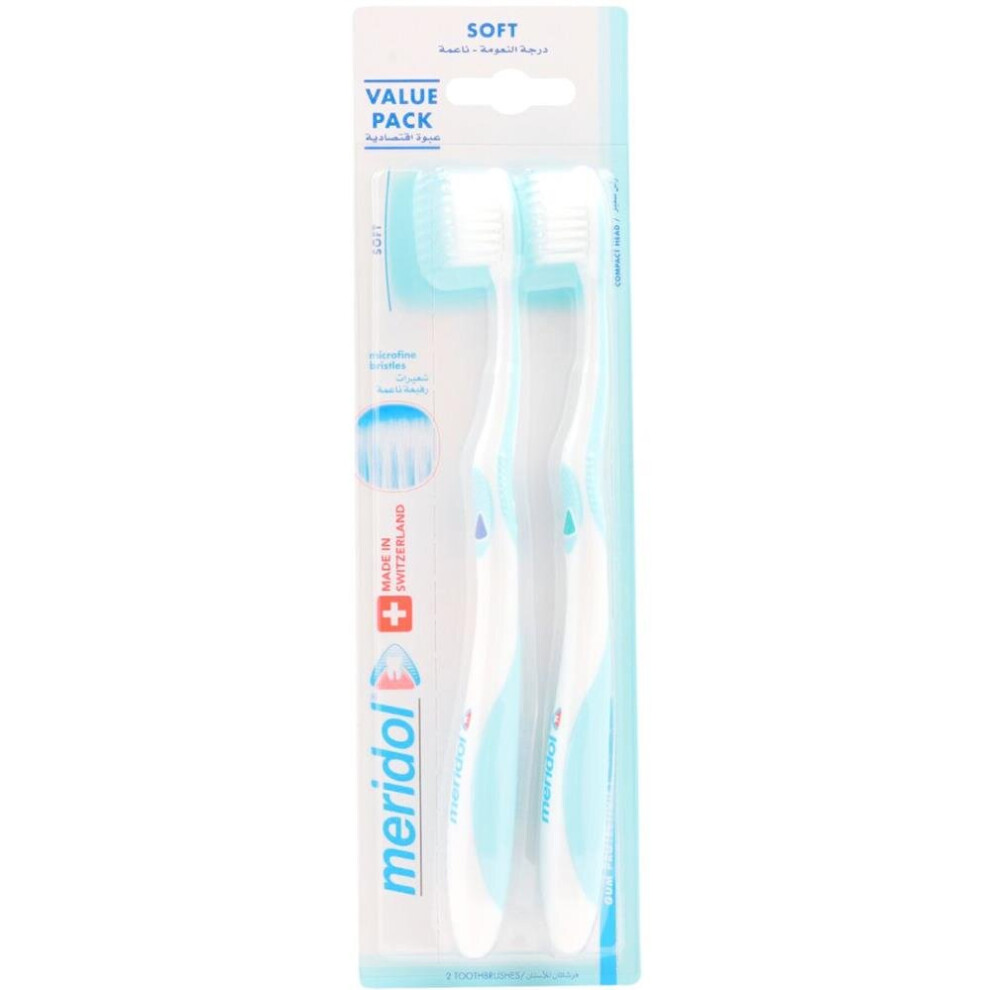 Meridol Soft Toothbrush | Gentle Gum Care & Plaque Control Dental Brush Set - 2's