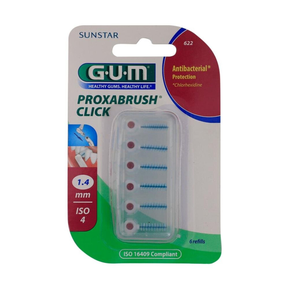 Gum Proxabrush Click Refills 6s High Quality Bristles with Antibacterial Protection to Effectively Clean Tight Interdental Spaces