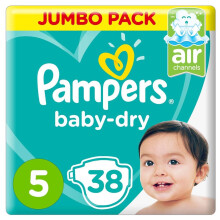 pampers baby-dry diapers size 5 junior 11-16kg jumbo pack 38's
