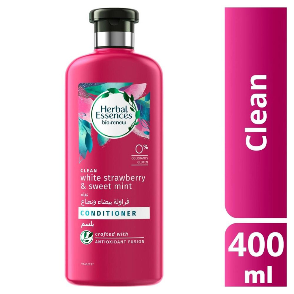 White Herbal Essences Bio Renew Clean Strawberry & Sweet Mint Conditioner 400Ml