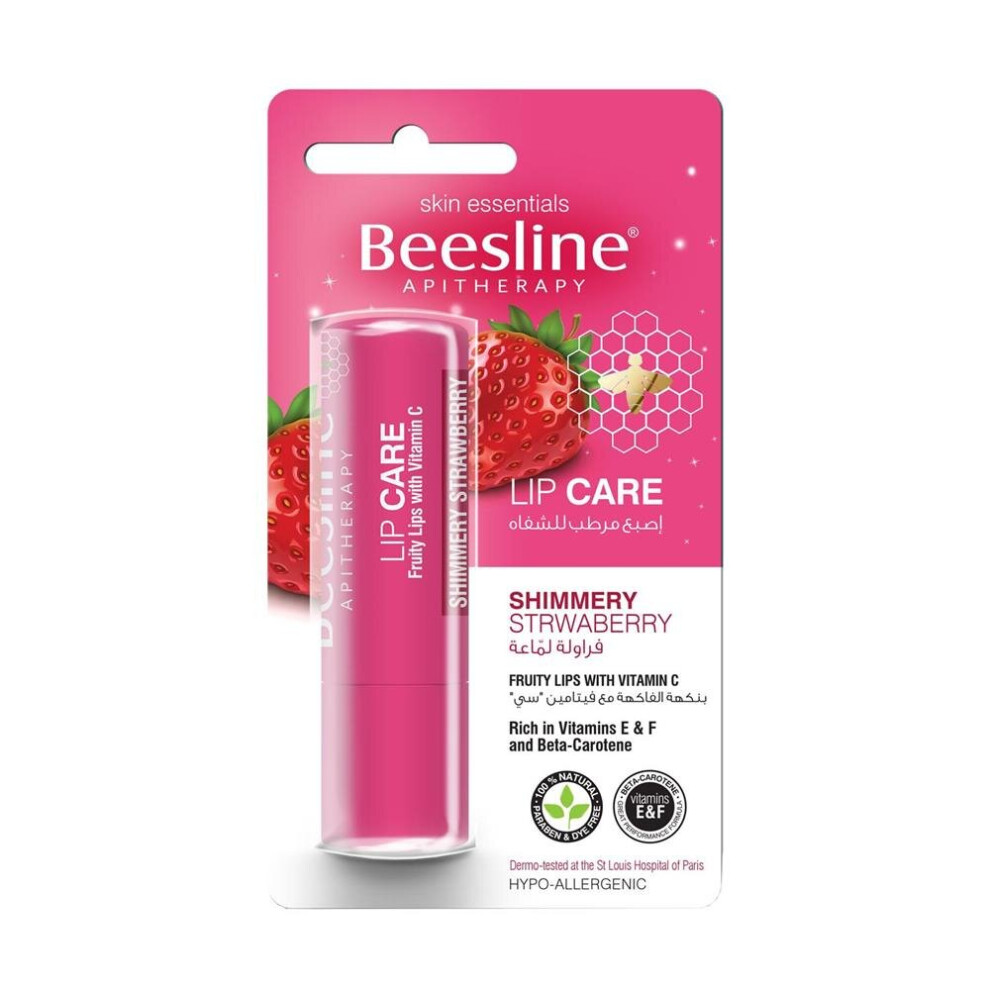 Beesline Lip Care Shimmery Strawberry 4g | Moisturizing, Nourishing, Shimmery Finish, Hydrating, For Soft & Smooth Lips, Natural Lip Balm