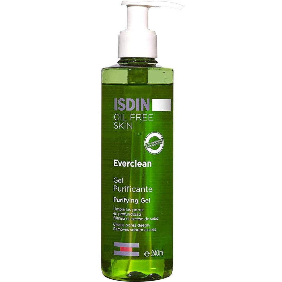 Isdin Everclean Purifying Gel 240ml | Facial Cleanser for Oily Skin Acne Control & Deep Pore Cleaning
