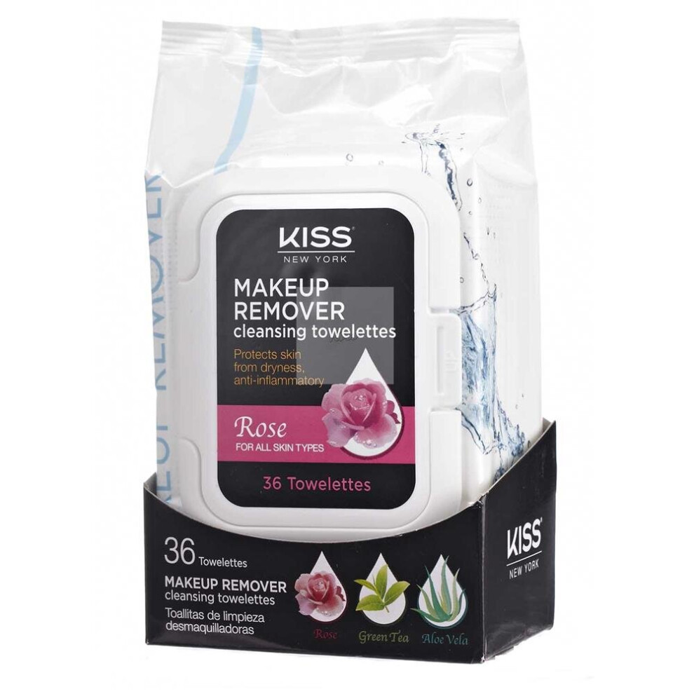 Kiss Make-Up Remover Rose 36'S | Facial Cleansing Makeup Removal Wipes