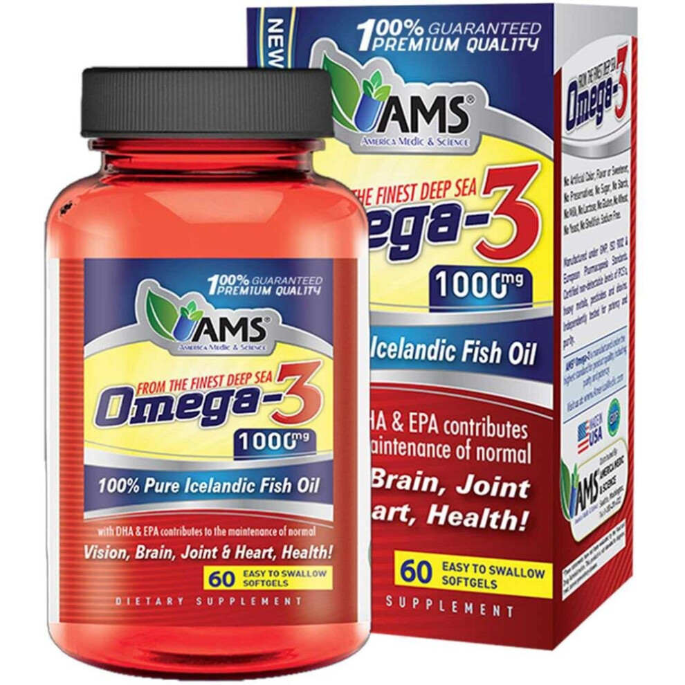 AMS Omega 3 1000mg Softgels 60's | Heart & Brain Health Supplement