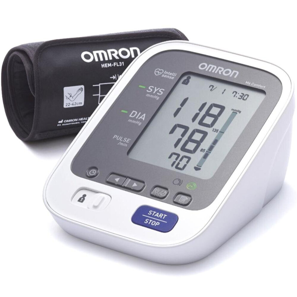 Omron M6 Comfort Cuff Blood Pressure Monitor | Advanced Accuracy, Comfortable Cuff, One-Touch Operation, Large Display, for Home Use