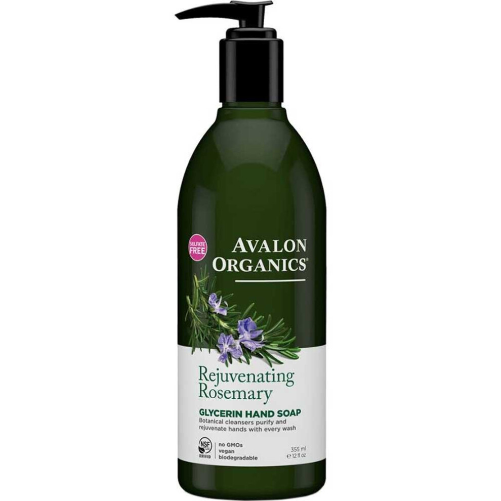 Avalon Organics Rejuvenating Rosemary Glycerin Hand Soap | Gently Cleanses & Refreshes Hands | Liquid Hand Wash