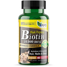 AMS Biotin 10,000 mcg Tablets 60's | High Strength Biotin Supplement for Hair Growth, Skin & Nail Support