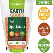 Earth Goods Organic Red Split Lentils Non-Gmo Gluten-Free High Protein 340G