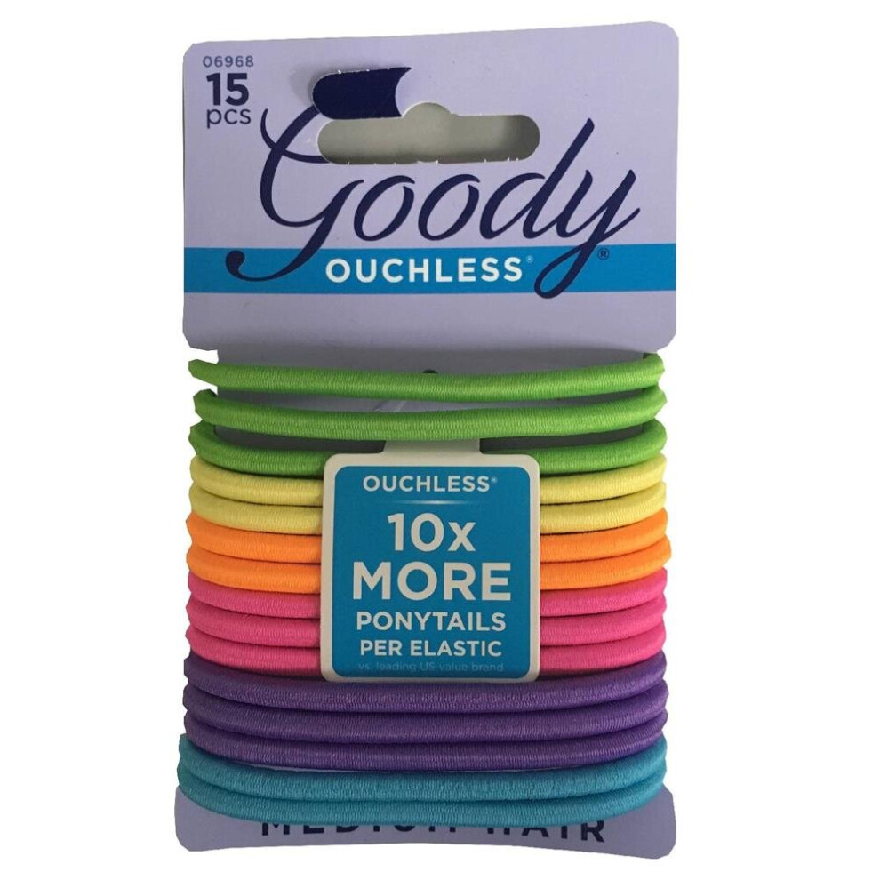 Unisex Goody Ouchless Elastics Neon | No-Damage Hair Ties For Strong Hold & Comfort - 15'S