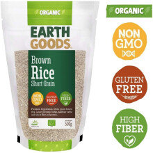 Earth Goods Organic Short Grain Brown Rice Non-Gmo Gluten-Free High Fiber 500G