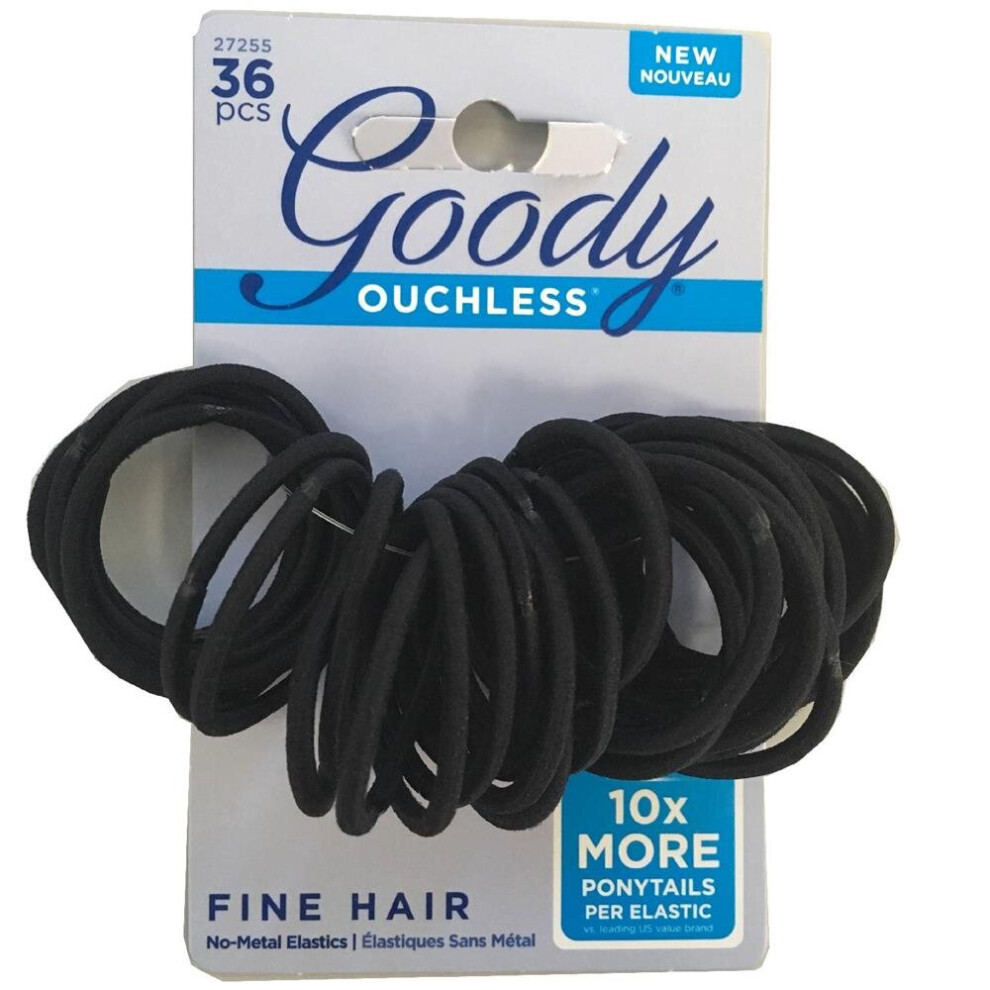 Unisex Black Goody Ouchless Elastics 36'S Strong Hold Hair Bands - 2Mm