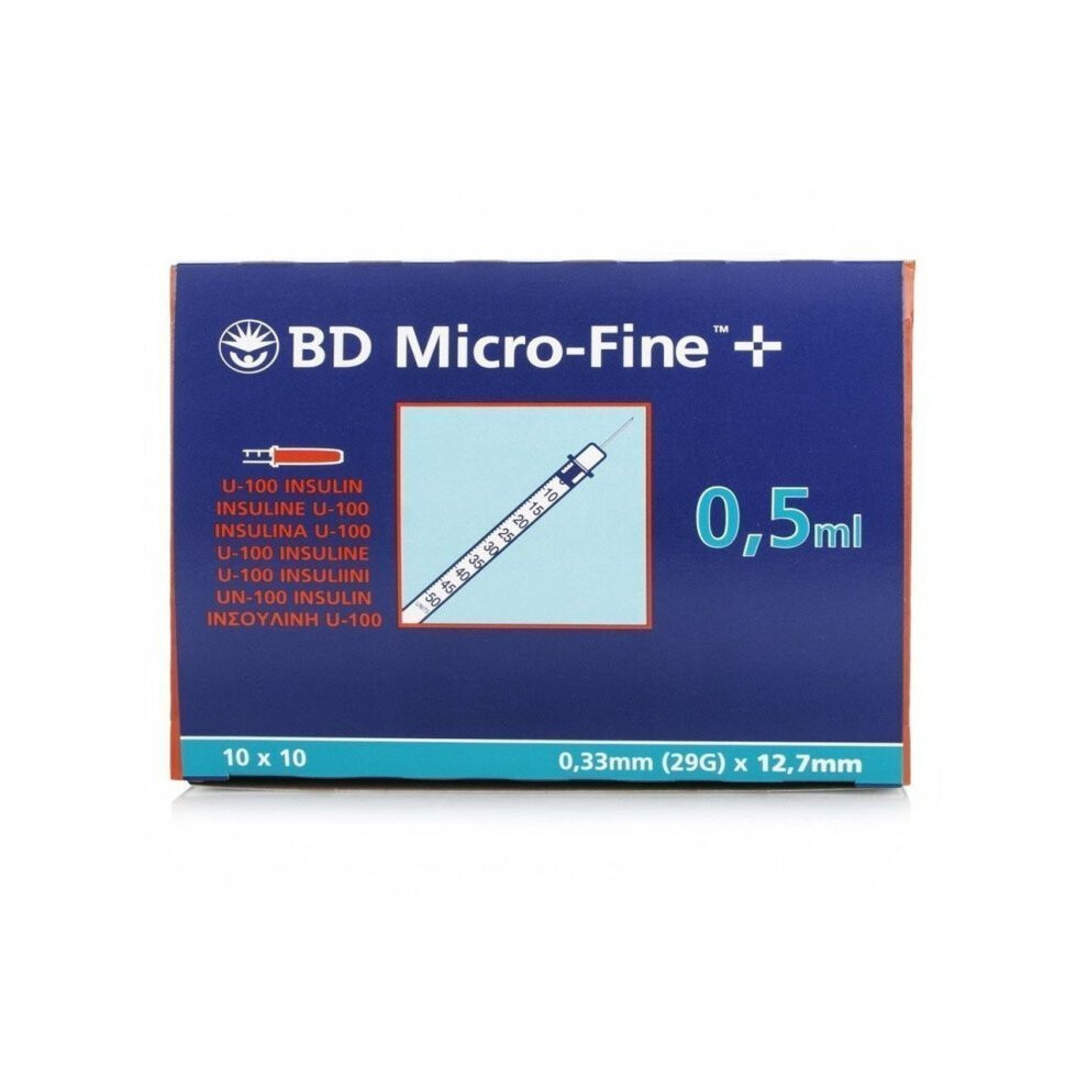 0.5ml 29g 12.7mm BD Microfine Syringe and Needle u100 Box of 100