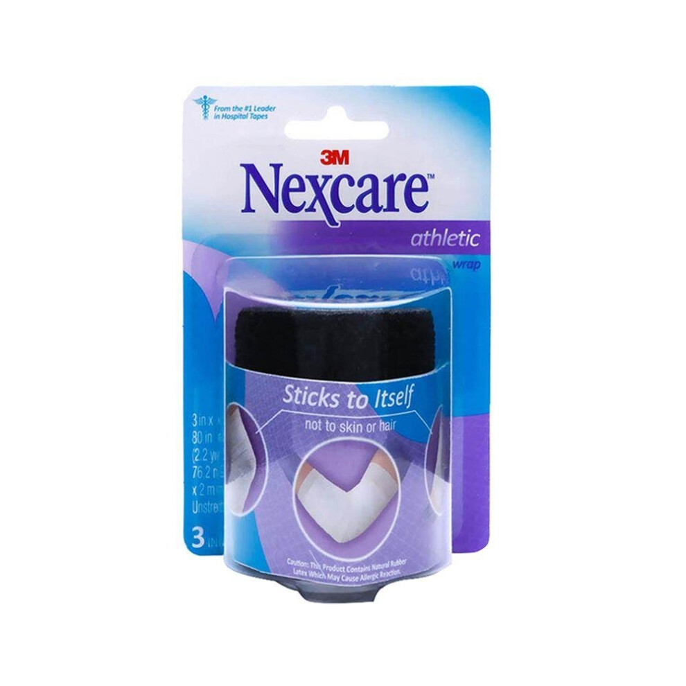 3M Nexcare Athletic Wrap Black Self Adherent Support for Joints and Muscles that Stays Secure Without Pins Clips or Adhesive Tape