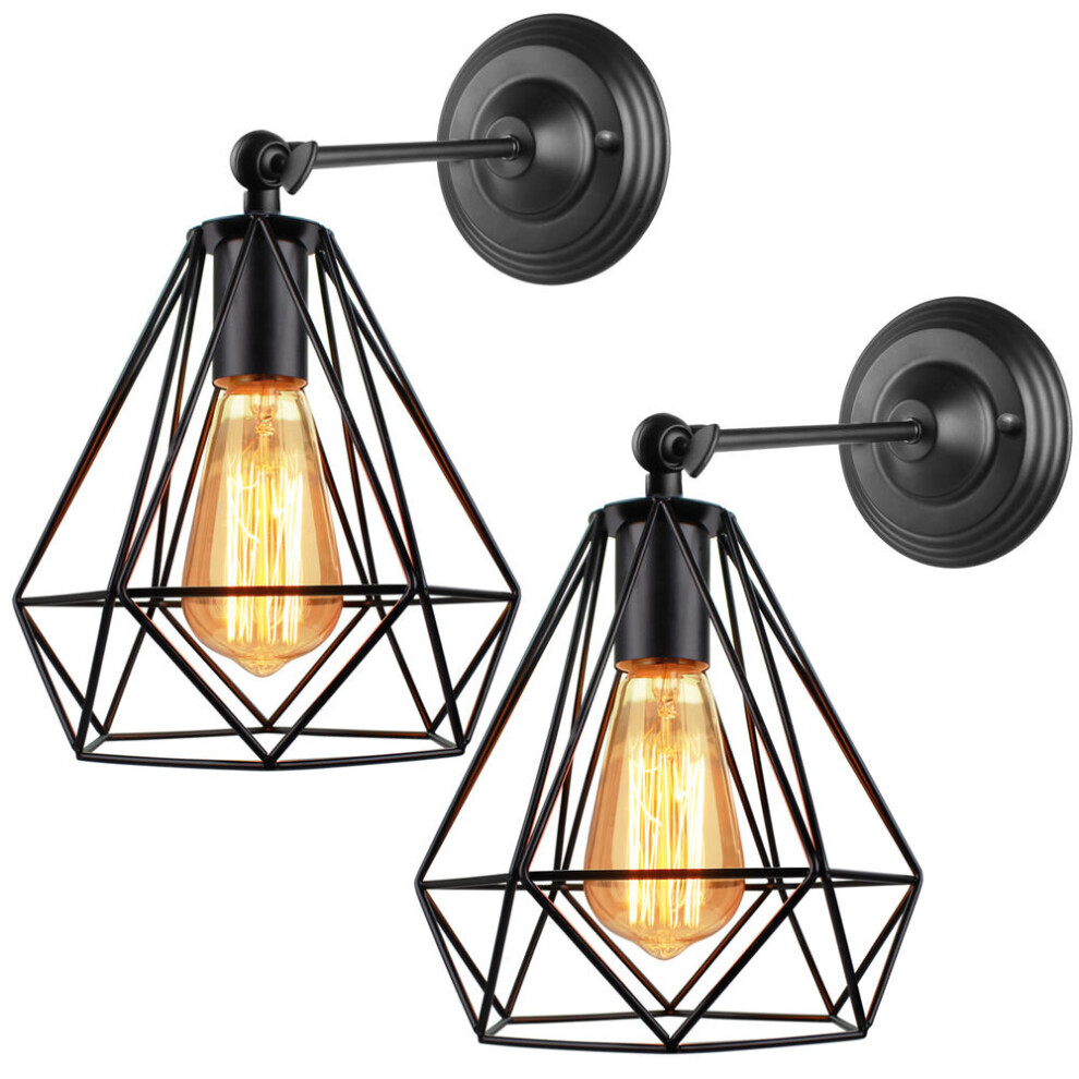 2pcs Metal Iron Cage Wall Light Black Retro Creative Wall Lamp Industrial Chandelier for Indoor Barn Restaurant Bedroom