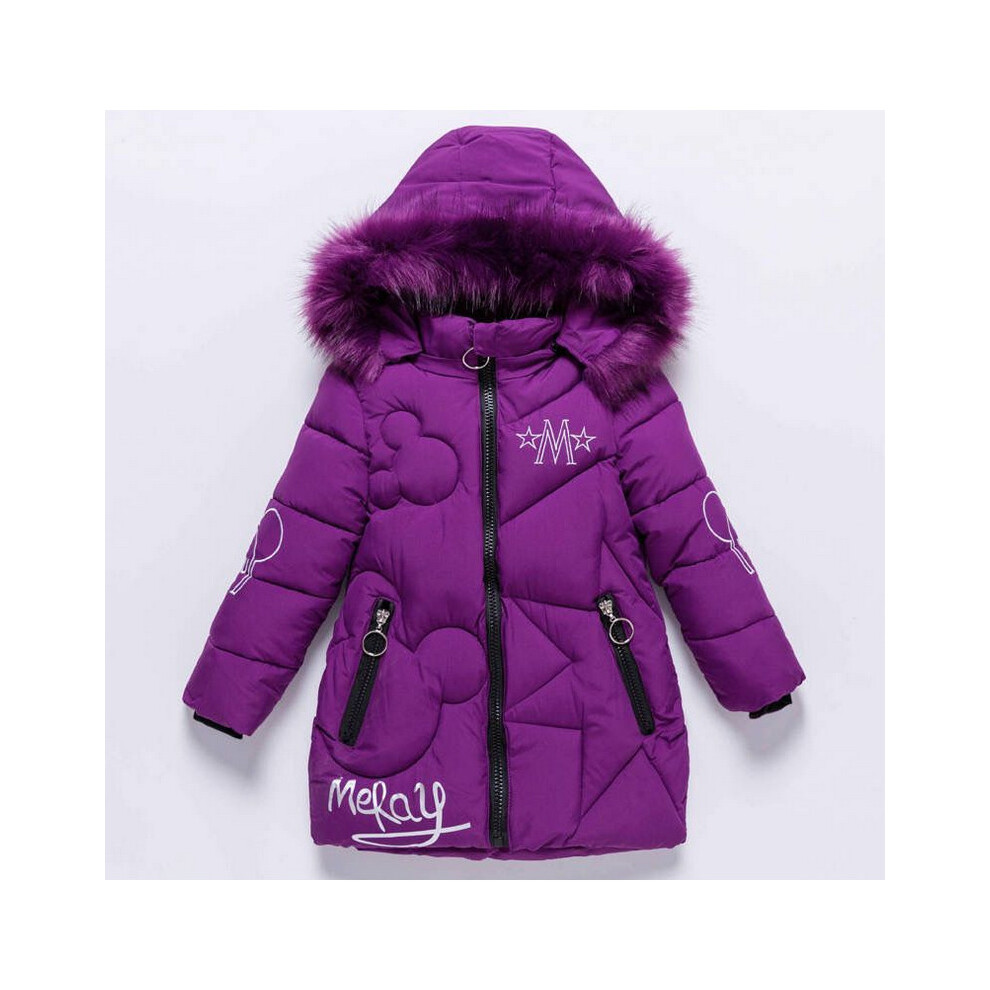 (Purple, 10-11 Years) Girls Kids Long Coat Padded Winter Jacket Puffer