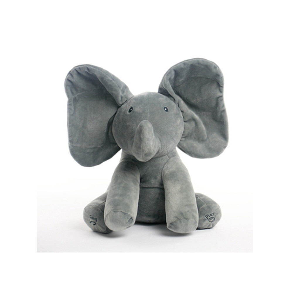 (Grey) Baby Peek-A-Boo Plush Elephant Singing Toy Elephant Doll Doll Toy With Moving Ears Grey