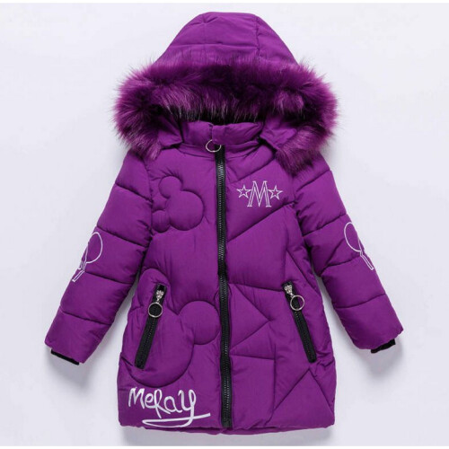 (Purple, 6-7 Years) Girls Kids Long Coat Padded Winter Jacket Puffer