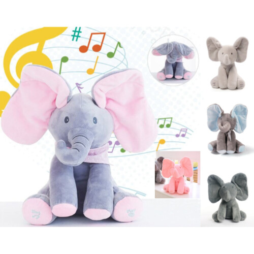 Pink Grey Baby Peek a boo plush elephant singing toy elephant doll doll toy with moving ears on OnBuy