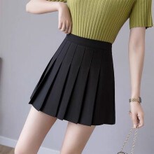 (Black, M) Women's summer high waist pleated skirt with safety shorts