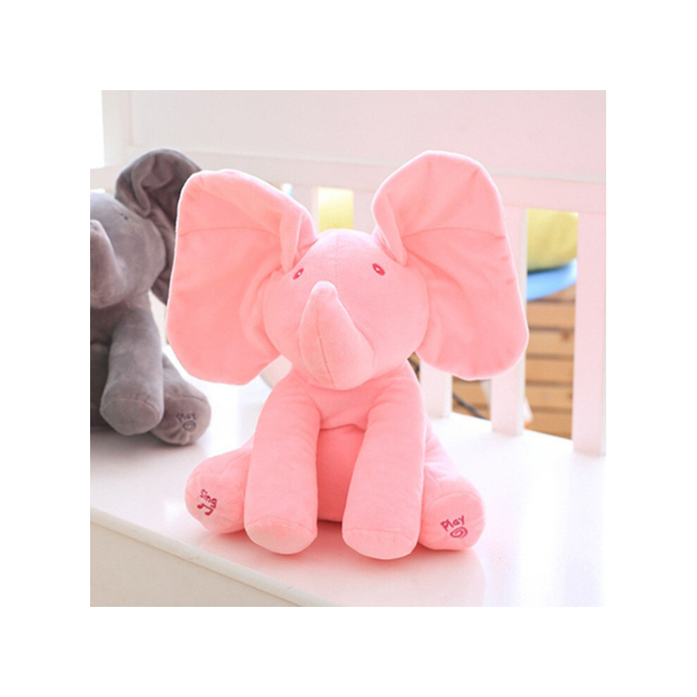 (Pink) Baby Peek-A-Boo Plush Elephant Singing Toy Elephant Doll Doll Toy With Moving Ears Pink