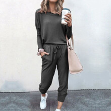(DarkGray, M) 2-piece women's solid color sportswear suit hoodie pants