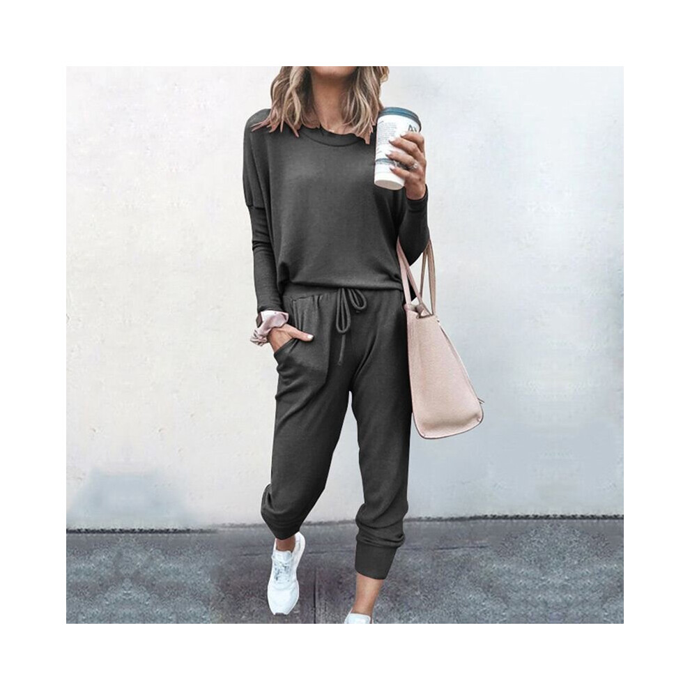 (Darkgray, M) 2-Piece Women's Solid Color Sportswear Suit Hoodie Pants Multicoloured