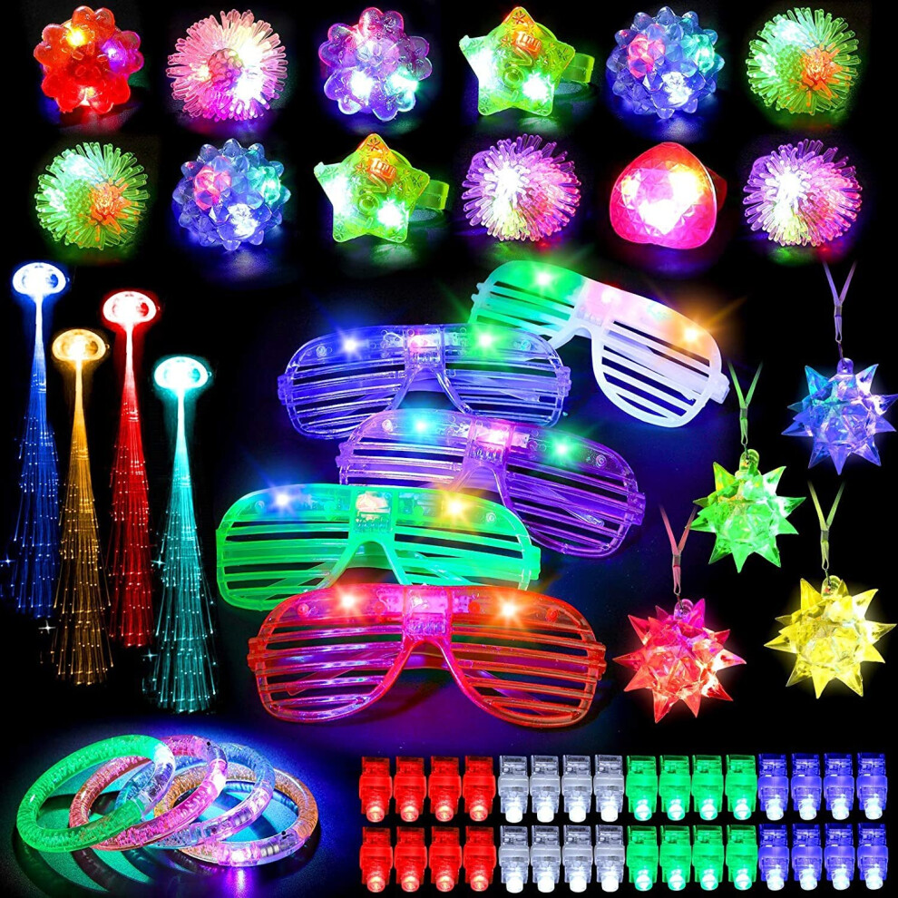 67 Pieces LED Light Up Toy Party Favor Pack Finger Lights Pump Rings LED Glasses