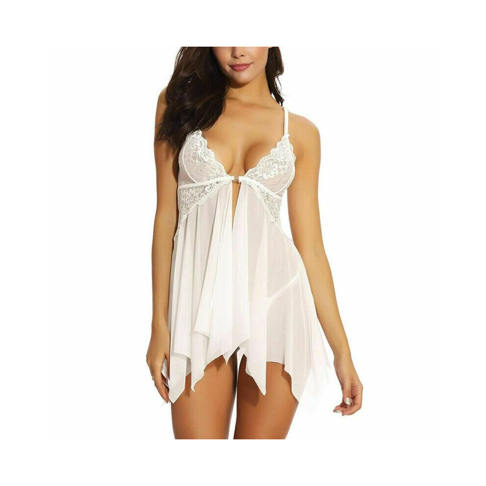 (White, M) Women's Sexy Lace Lingerie Pajamas Sling Pajamas