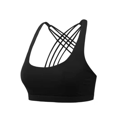 (Black, XL) Women's padded cross strap sports bra top gym Tops