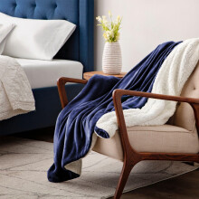 (Navy Blue, Large - 200 x 240 cm) Sherpa Fleece Blanket Bed Throws For Sofas Soft Fluffy Thick Blanket Reversible Microfiber Throw Single Double King