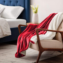 (Burgundy, Large - 200 x 240 cm) Sherpa Fleece Blanket Bed Throws For Sofas Soft Fluffy Thick Blanket Reversible Microfiber Throw Single Double King