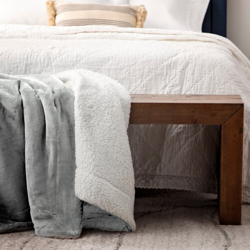 Imperial Rooms (Silver, Medium - 150 x 200 cm) Sherpa Fleece Blanket Bed Throws For Sofas Soft Fluffy Thick Blanket Reversible Microfiber Throw Single Double King 1