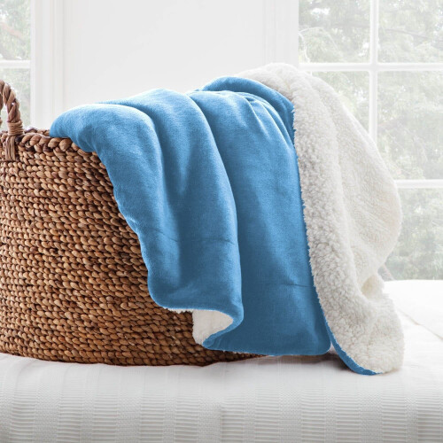 Imperial Rooms (Sky Blue, Medium - 150 x 200 cm) Sherpa Fleece Blanket Bed Throws For Sofas Soft Fluffy Thick Blanket Reversible Microfiber Throw Single Double King 2