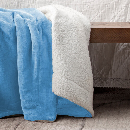 Imperial Rooms (Sky Blue, Medium - 150 x 200 cm) Sherpa Fleece Blanket Bed Throws For Sofas Soft Fluffy Thick Blanket Reversible Microfiber Throw Single Double King 1