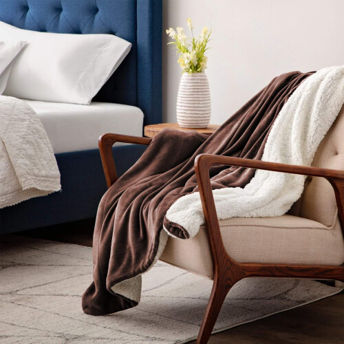 Imperial Rooms (Coffee, Medium - 150 x 200 cm) Sherpa Fleece Blanket Bed Throws For Sofas Soft Fluffy Thick Blanket Reversible Microfiber Throw Single Double King