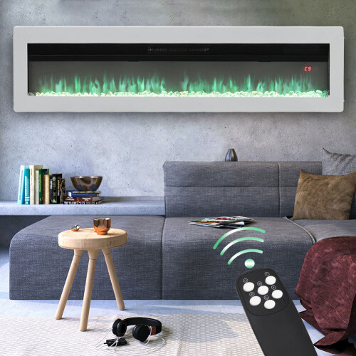 (White) 50 Inch Insert/Wall Mounted LED Electric Fireplace on OnBuy